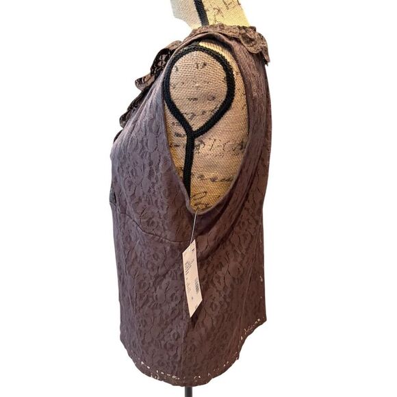 Covington Women's XL Brown Lace Sleeveless V-Neck Blouse Ruffle Accent - Picture 4 of 9